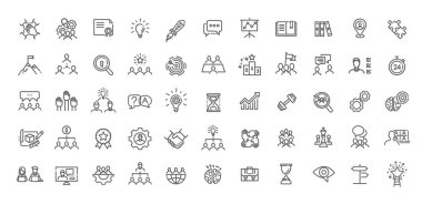 İş takım çalışması, takım oluşturma, çalışma grubu ve insan kaynakları çizgisi ikonu seti