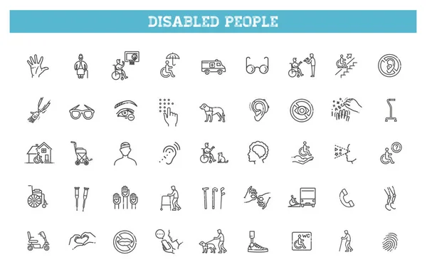 Set Disability Vector Line Flat Icons — Stock Vector