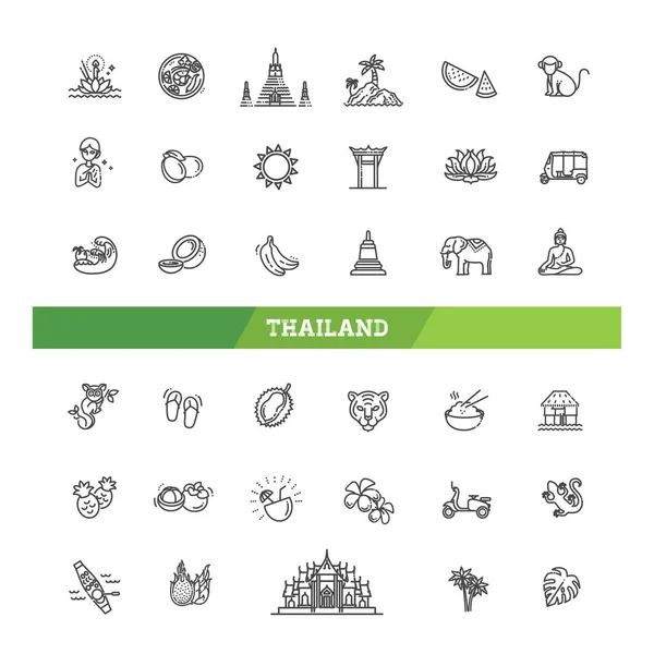 Thailand Icons Bundle Linear Dot Style Icons Vector Illustration — Stock Vector