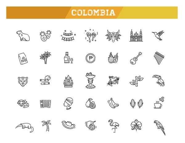 Set Von Kolumbianischen Ikonen Linienkunststil Symbole Bündeln Sich Vektorillustration — Stockvektor