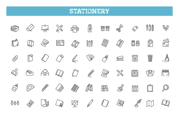 Set Stationery Icons Thin Linear Style Icons Pack — Stock Vector