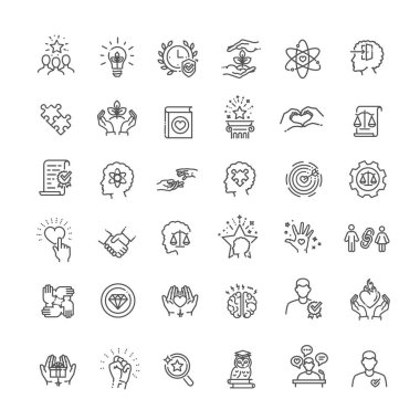 Etik Simgeleri yığını. Doğrusal nokta biçim simgeleri. Vektör illüstrasyonu