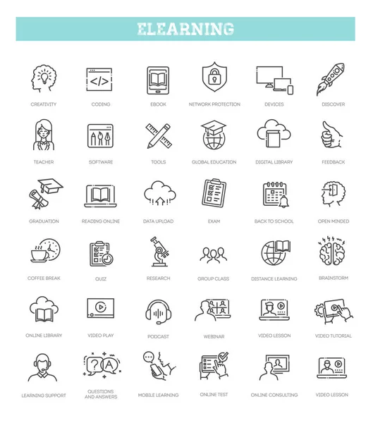 Collection Learning Related Line Icons — Stock Vector