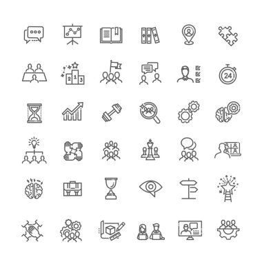 İş takım çalışması, takım oluşturma, çalışma grubu ve insan kaynakları çizgisi ikonu seti