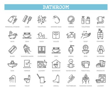 Banyo ekipmanı simgeleri modern satır biçiminde yapılır