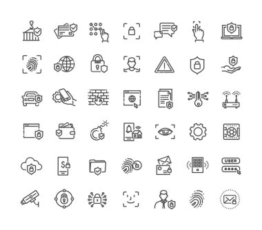 Güvenlik ve teknoloji çizgisi simgeleri