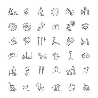 Disabled people Icons bundle. Linear dot style Icons. Vector illustration