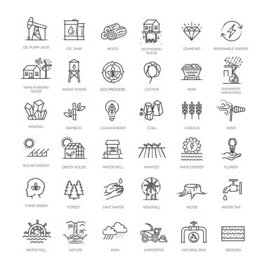 Set of natural resources icons. Line art style icons bundle. vector illustration