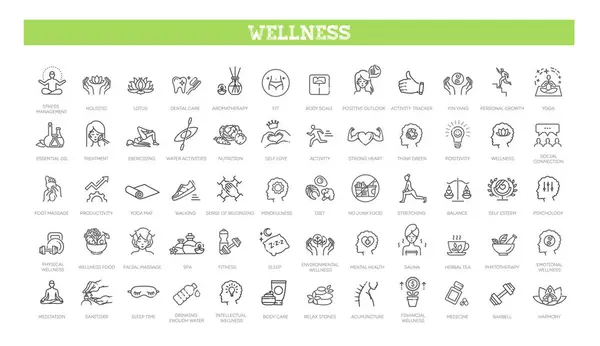 Wellness Symbole Umrisssymbolsammlung lizenzfreie Stockillustrationen