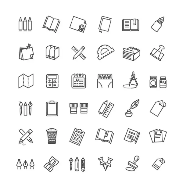 Set Von Briefpapier Symbolen Thin Linear Style Icons Pack Stockvektor