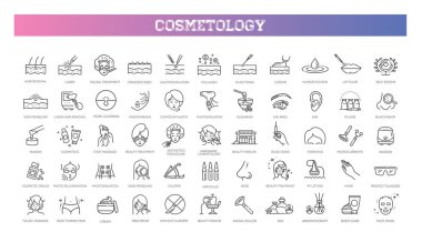 Beauty therapy, bodycare, healthcare, wellness treatment linear symbols. clipart