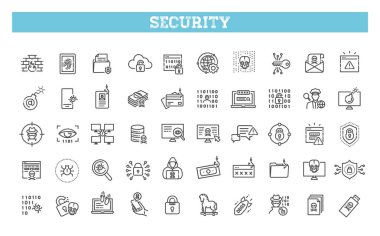 Security and technology line icons. Set of cyber attack icons clipart