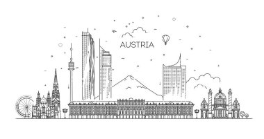 Outline Vienna Austria City Skyline with Historic Buildings Isolated on White. Vector Illustration. Vienna Cityscape with Landmarks clipart