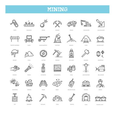 Bir dizi maden ikonu. Vektör illüstrasyonu