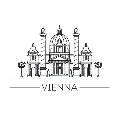 Karlskirche, Viyana, Avusturya 'nın vektör çizgisi çizimi.