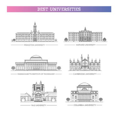 Eğitim ve mimari tasarım için ulusal üniversiteler. Harvard ve Cambridge, Princeton, Yale ve Kaliforniya Teknoloji Enstitüsü 'nün düz binaları