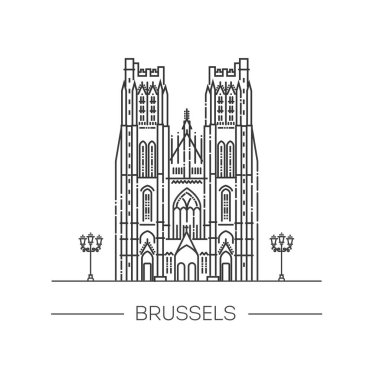 Brüksel, Belçika 'nın merkezindeki St. Michael ve St Gudula Katedrali. Vektör illüstrasyonu