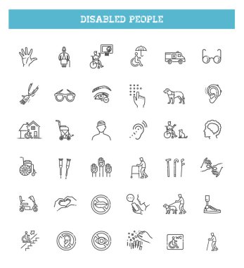Disabled people Icons bundle. Linear dot style Icons. Vector illustration
