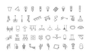 Lambaların çizgi simgeleri. Ampul simgesi seti