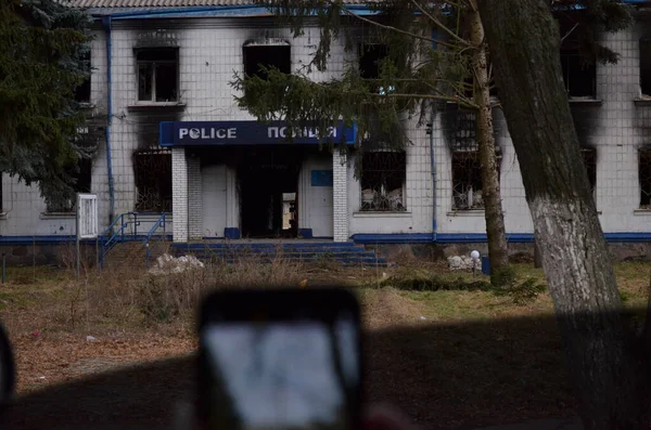 Borodyanka. Kyiv bölgesi. Rus birliklerinin bombardımanı sonucu yok edilen bir karakol..