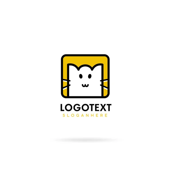 Εικόνα Λογότυπο Λευκής Γάτας Κίτρινο Φόντο Εικονίδιο Διανύσματος — Διανυσματικό Αρχείο