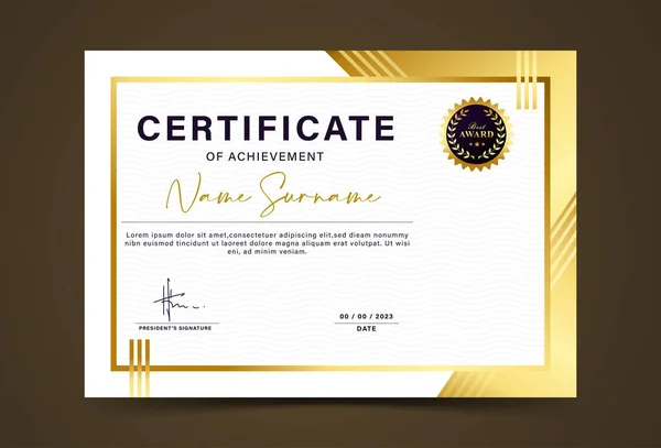 Modello Certificato Premio Gradazione Colore Oro Con Distintivo Oro Modello — Vettoriale Stock