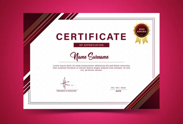 Modelo Certificado Prêmio Gradação Cor Vermelha Fantasia Com Padrão Contorno —  Vetores de Stock