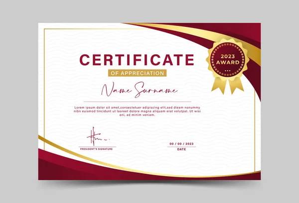 Modello Certificato Premio Gradazione Colore Rosso Fantasia Con Linea Contorno — Vettoriale Stock