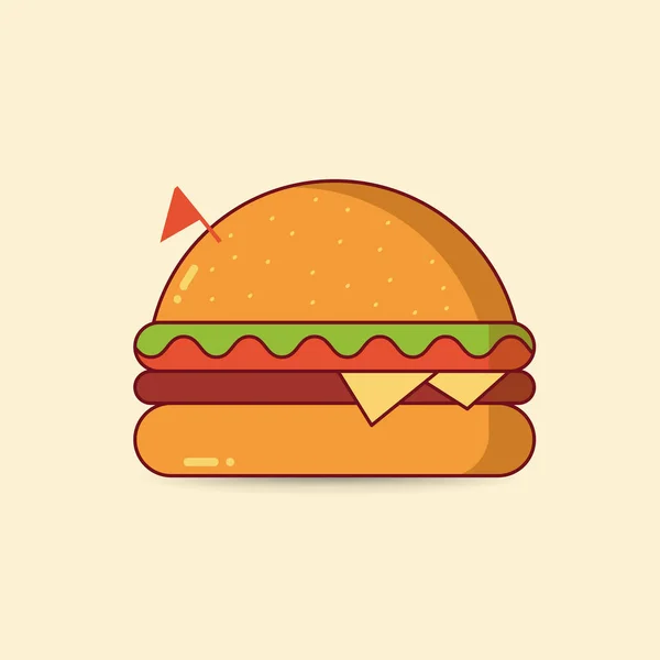 Απεικόνιση Ενός Burger Μια Μικρή Σημαία — Διανυσματικό Αρχείο