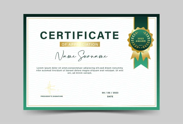 Certificat Minimaliste Moderne Dégradé Vert Fantaisie Nom Entreprise Combiné Avec — Image vectorielle