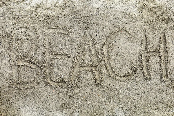Ručně Psané Slovo Pláže Písku Pláži — Stock fotografie