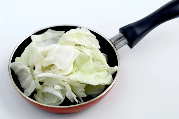 Fresh Cabbage Frying Pan Isolated White Background — Stock Photo, Image