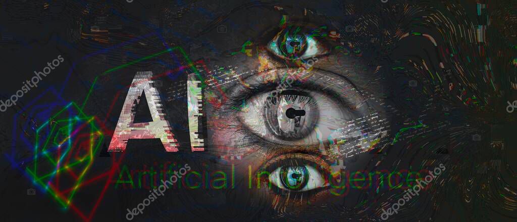 Imaginary AI logo design and Human eye abstract illustration Artwork with vibrant colorful abstract background