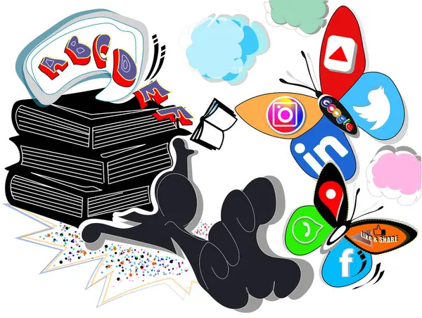 Stock image Vector art illustration collage on people  education, Technology and social media