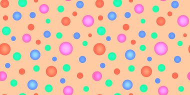 Sınır tanımayan görüntü. Sade turuncu arka planda parlak renkli daireler. Paket kağıdı, tekstil, tasarım.