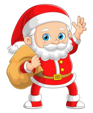 Eski Noel Baba el sallıyor ve Noel 'in illüstrasyon gününde çocukları selamlıyor