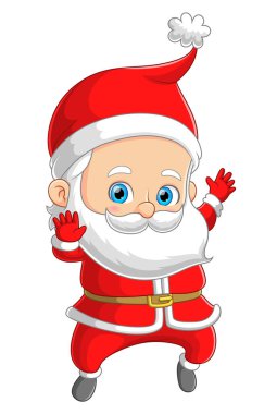 Sevimli Noel Baba dans ediyor ve resimdeki mutlu ifadeyle el sallıyor.