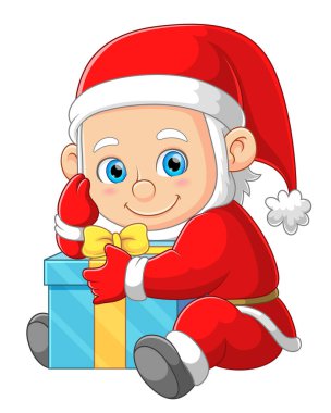 Noel Baba resimli çocuklara hediyeler taşıyor.