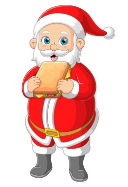 Santa claus eating big sandwich of illustration clipart