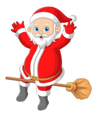 Noel Baba sihirli süpürge üzerinde uçuyor.