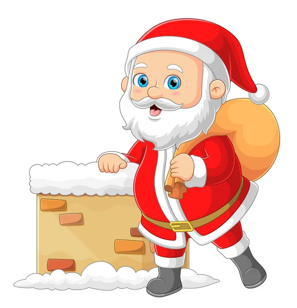 Santa Claus Está Trayendo Pequeño Saco Regalos Mientras Posa Cerca — Vector de stock