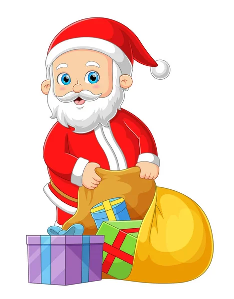Papai Noel Está Coletando Presentes Saco Para Levá Los Noite — Vetor de Stock