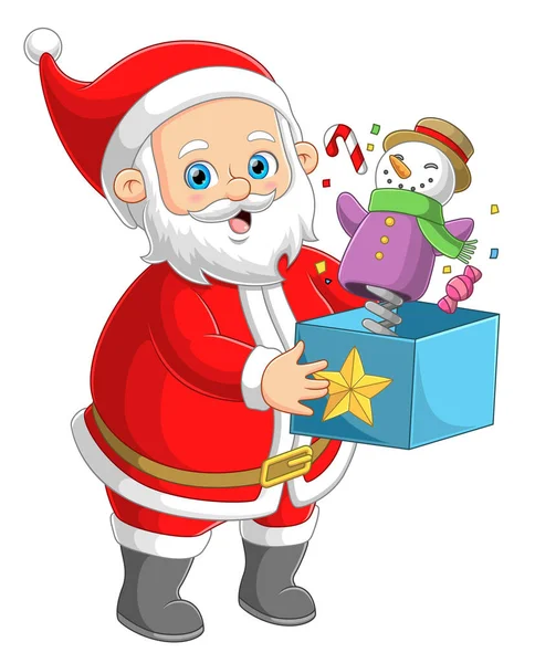 Άγιος Βασίλης Κουβαλάει Ένα Κουτί Έκπληξη Στο Χέρι Της Εικονογράφησης — Διανυσματικό Αρχείο