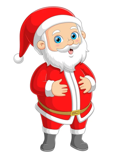 Santa Claus Está Pie Posando Mientras Sonríe Sostiene Estómago Ilustración — Vector de stock