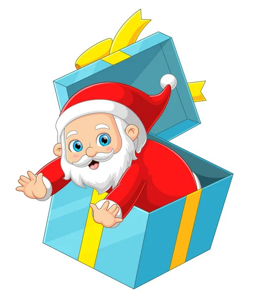 Papai Noel Está Surpreendendo Alguém Uma Grande Caixa Presente Estourando — Vetor de Stock