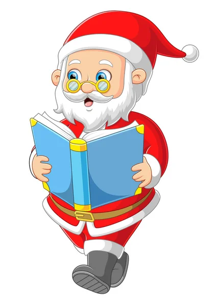 Der Weihnachtsmann Liest Beim Gehen Ein Buch Und Trägt Eine — Stockvektor
