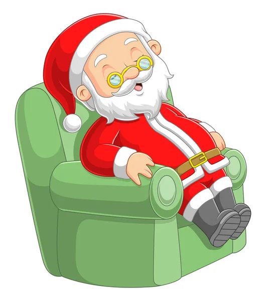 Vieux Père Noël Est Assis Dort Sur Grand Canapé Confortable — Image vectorielle