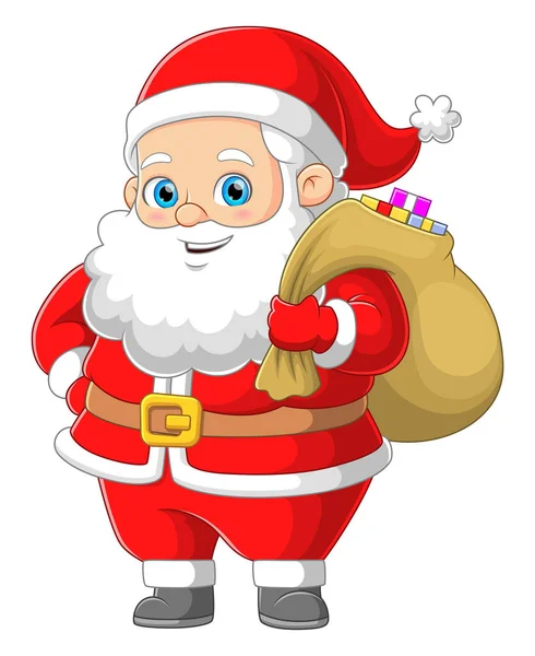 Παλιό Santa Claus Κρατά Μεγάλο Σάκο Πολλές Εκπλήξεις Και Σοκολάτα — Διανυσματικό Αρχείο