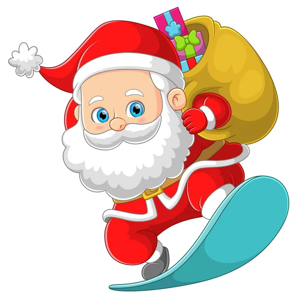 Lindo Santa Claus Está Enviando Regalo Navidad Con Tabla Patinaje — Archivo Imágenes Vectoriales