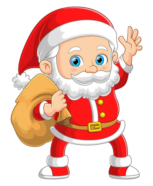 Den Gamla Jultomten Viftar Med Handen Och Hälsar Barnen Julens — Stock vektor